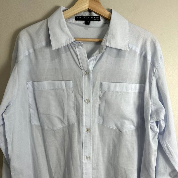 Veronica Beard Light Blue Button Up Shirt Womens Size L 100% Cotton - Picture 4 of 10
